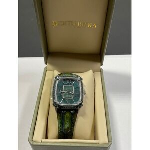 Judith Ripka Women's Emerald Green Crystal Accent Square Case Watch